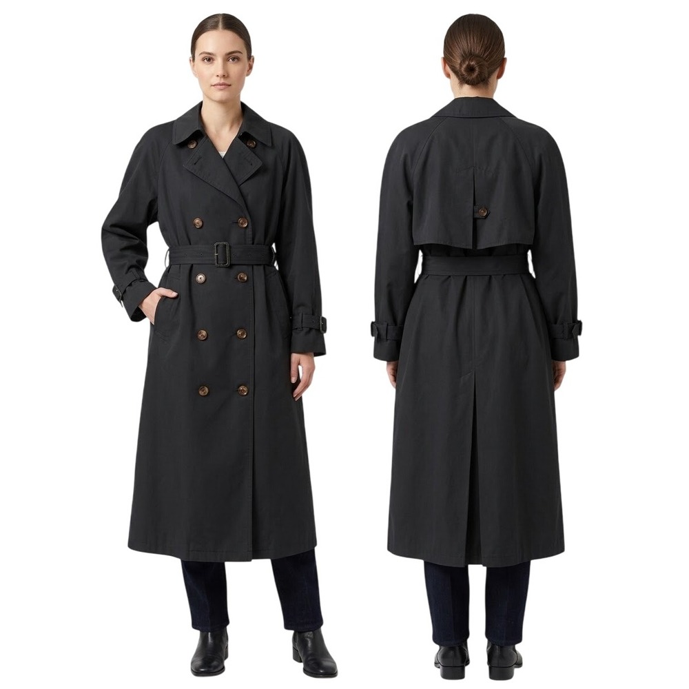 Women's Dark Olive Green Belted Long Trench Coat Approx XL Made in USA